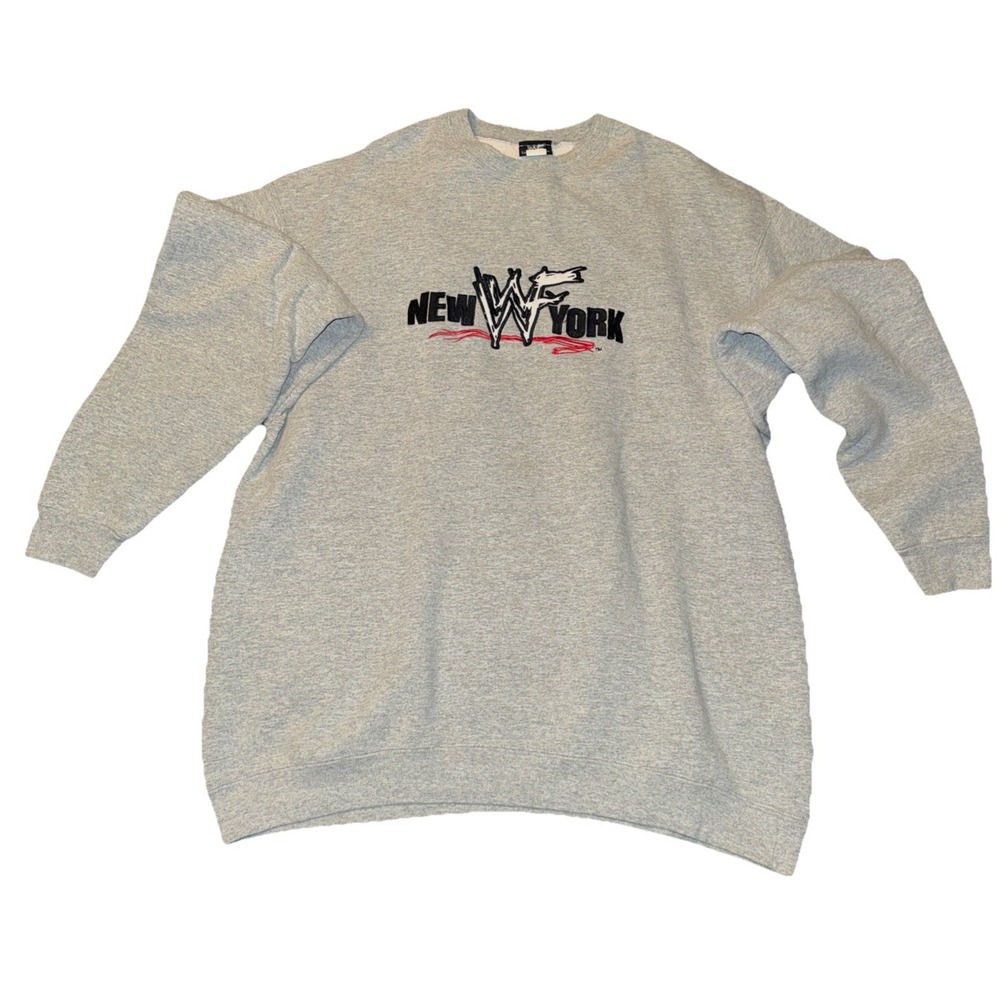 Vtg WWF New York Gray Crewneck Sweatshirt Size XXL Wrestling 90s Y2K CLEAN